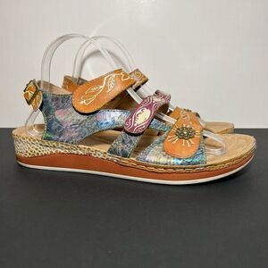 Womens L’ARTISTE Spring Step SUMACAH Hand Painted Leather Sandals / Size 9.5-10